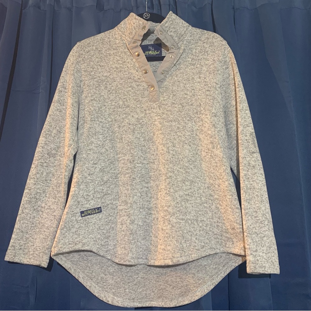 Simply Southern Grey Heather Snap Logo Pullover Size Medium